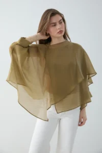 TRENDYOLMİLLA Green Oversized Thin Draped Weaving Blouse