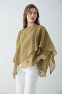 TRENDYOLMİLLA Green Oversized Thin Draped Weaving Blouse - Image 3