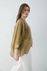 TRENDYOLMİLLA Green Oversized Thin Draped Weaving Blouse - Image 4