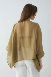 TRENDYOLMİLLA Green Oversized Thin Draped Weaving Blouse - Image 5
