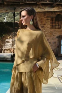 TRENDYOLMİLLA Green Oversized Thin Draped Weaving Blouse - Image 6