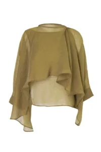 TRENDYOLMİLLA Green Oversized Thin Draped Weaving Blouse - Image 8