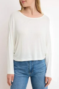 TRENDYOLMİLLA Ecru relaxed Boat Neck Drop Sleeve Long Sleeve Knitwear look Knitting Blouse - Image 3