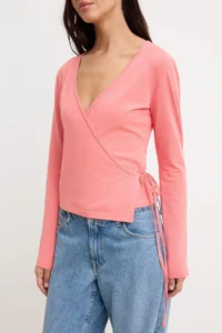 TRENDYOLMİLLA Pomegranate Blossom Plain Fitted Double breasted Standard Sleeve LONG Cotton Flexible Knitting Blouse - Image 3