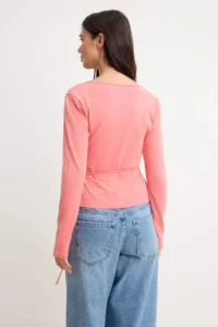 TRENDYOLMİLLA Pomegranate Blossom Plain Fitted Double breasted Standard Sleeve LONG Cotton Flexible Knitting Blouse - Image 4
