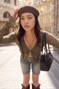 TRENDYOLMİLLA Khaki Fitted Front tied up with flywheel/Frilly Lace Knitting Blouse