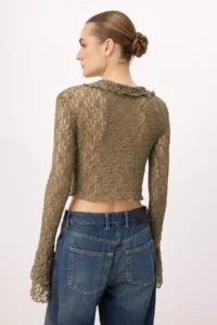 TRENDYOLMİLLA Khaki Fitted Front tied up with flywheel/Frilly Lace Knitting Blouse - Image 8
