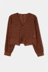 TRENDYOLMİLLA Brown 100% Cotton Fisto embroidery Blouse - Image 5