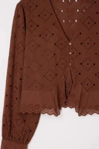 TRENDYOLMİLLA Brown 100% Cotton Fisto embroidery Blouse - Image 6