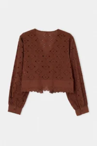 TRENDYOLMİLLA Brown 100% Cotton Fisto embroidery Blouse - Image 7