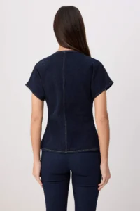 TRENDYOLMİLLA DARK BLUE Button Detailed V-neck Asymmetric DENIM Blouse - Image 4