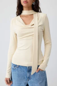 TRENDYOLMİLLA Stone Plain Regular Scarf Collar Standard Sleeve LONG Soft Knitting Blouse - Image 3