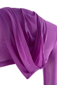 TRENDYOLMİLLA Purple Plain Regular Hooded Standard Sleeve Ekstra Crop Tulle Knitting Blouse - Image 10