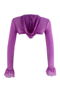 TRENDYOLMİLLA Purple Plain Regular Hooded Standard Sleeve Ekstra Crop Tulle Knitting Blouse - Image 11