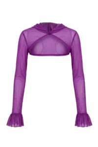 TRENDYOLMİLLA Purple Plain Regular Hooded Standard Sleeve Ekstra Crop Tulle Knitting Blouse - Image 9