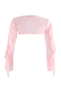 TRENDYOLMİLLA PINK Plain Bolero Choker Collar Standard Sleeve LONG Super Crop Tulle Knitting Blouse - Image 11