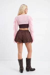 TRENDYOLMİLLA PINK Plain Bolero Choker Collar Standard Sleeve LONG Super Crop Tulle Knitting Blouse - Image 5
