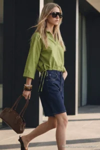 TRENDYOLMİLLA Green Beli Shirred Adjustable Weaving Blouse - Image 2