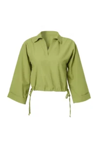 TRENDYOLMİLLA Green Beli Shirred Adjustable Weaving Blouse - Image 4