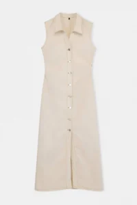 TRENDYOLMİLLA Ecru Button Detailed Sleeveless Maxi DENIM Dress - Image 5