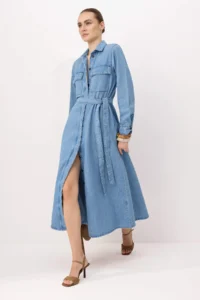 TRENDYOLMİLLA BLUE Maxi Binding Detailed DENIM Dress