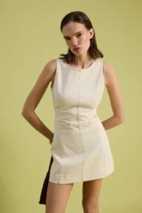 TRENDYOLMİLLA Ecru Sleeveless Medium Flexible Mini DENIM Dress - Image 2