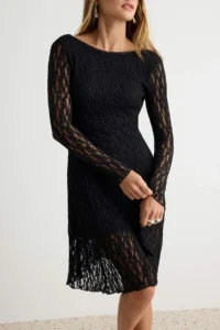 TRENDYOLMİLLA Black Plain skater Crew Neck Mini Lace Lined Knitting Dress - Image 3