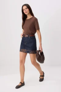 TRENDYOLMİLLA DARK BLUE Plaid Detailed Mini DENIM Skirt - Image 2