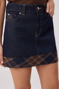 TRENDYOLMİLLA DARK BLUE Plaid Detailed Mini DENIM Skirt - Image 3