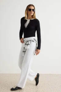 TRENDYOLMİLLA WHITE DRAPPY Regular Waist 100% Cotton LONG Length Wide Leg jeans