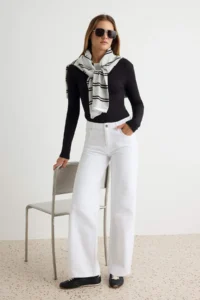TRENDYOLMİLLA WHITE DRAPPY Regular Waist 100% Cotton LONG Length Wide Leg jeans - Image 2