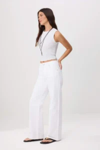 TRENDYOLMİLLA WHITE DRAPPY Regular Waist 100% Cotton LONG Length Wide Leg jeans - Image 5