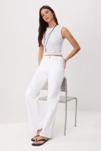 TRENDYOLMİLLA WHITE DRAPPY Regular Waist 100% Cotton LONG Length Wide Leg jeans - Image 6