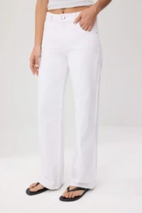 TRENDYOLMİLLA WHITE DRAPPY Regular Waist 100% Cotton LONG Length Wide Leg jeans - Image 7