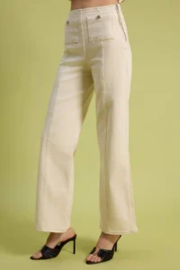 TRENDYOLMİLLA Ecru Button Detailed Medium Flexible High Waist Wide Leg jeans - Image 3