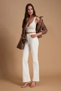 TRENDYOLMİLLA Ecru High Waist Ekstra Flexible Flare flared leg jeans - Image 2