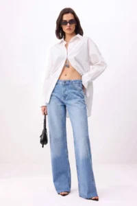 TRENDYOLMİLLA BLUE Stone Detailed High Waist Wide Leg jeans - Image 3