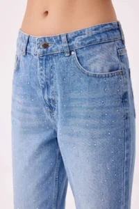 TRENDYOLMİLLA BLUE Stone Detailed High Waist Wide Leg jeans - Image 5