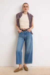 TRENDYOLMİLLA BLUE Arched High Waist Bilek Length Wide Leg jeans