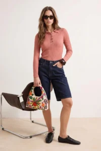 TRENDYOLMİLLA Wardrobe Essentials Brick Red Ribbed Polo Shirt Collar Thin Knitwear Sweater - Image 2