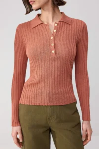 TRENDYOLMİLLA Wardrobe Essentials Brick Red Ribbed Polo Shirt Collar Thin Knitwear Sweater - Image 5