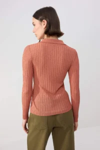 TRENDYOLMİLLA Wardrobe Essentials Brick Red Ribbed Polo Shirt Collar Thin Knitwear Sweater - Image 6