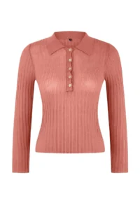TRENDYOLMİLLA Wardrobe Essentials Brick Red Ribbed Polo Shirt Collar Thin Knitwear Sweater - Image 7