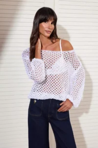 TRENDYOLMİLLA Silver sequined Thread Cellular Boat Neck Knitwear Sweater