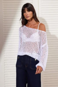 TRENDYOLMİLLA Silver sequined Thread Cellular Boat Neck Knitwear Sweater - Image 2