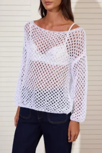 TRENDYOLMİLLA Silver sequined Thread Cellular Boat Neck Knitwear Sweater - Image 3