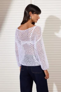 TRENDYOLMİLLA Silver sequined Thread Cellular Boat Neck Knitwear Sweater - Image 4