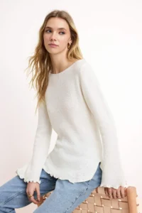 TRENDYOLMİLLA Ecru sequined Skirt Ucu Tassel Detailed Knitwear Sweater - Image 3
