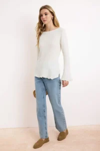 TRENDYOLMİLLA Ecru sequined Skirt Ucu Tassel Detailed Knitwear Sweater - Image 4