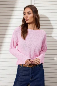 TRENDYOLMİLLA PINK textured Boat Neck Knitwear Sweater - Image 5